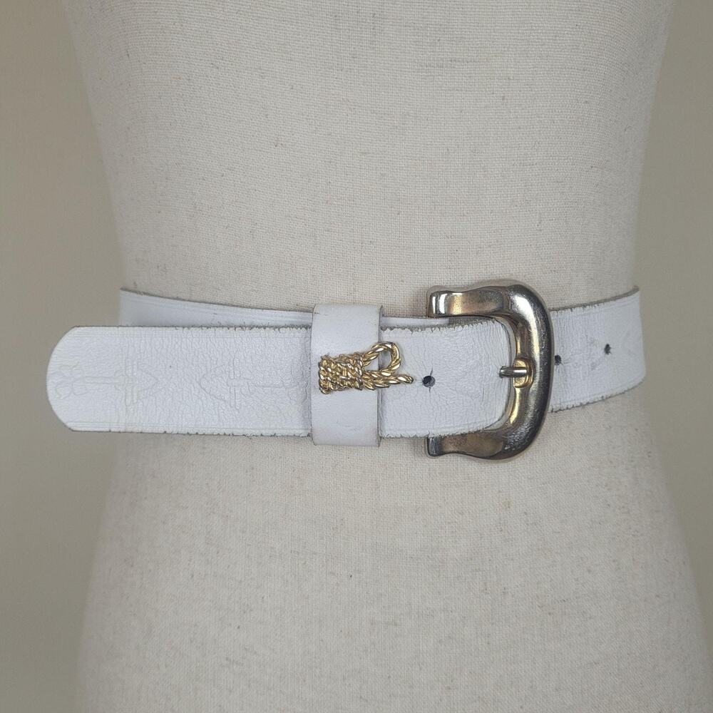Vintage‎ Axcess Belt Medium White Leather Embossed Sculptural Statement Boho 80s